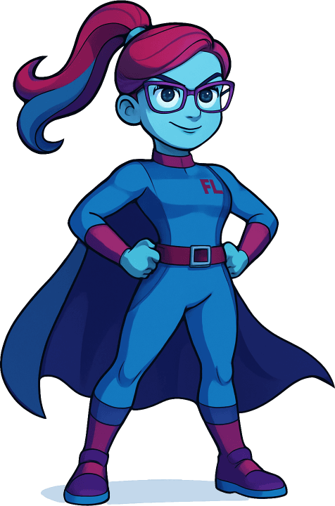 Vizzi mascot in a superhero power pose